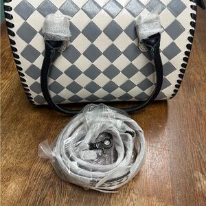 Grey & White Checkered (Medium) Speedy Western Linen Leather Handmade Tote-New